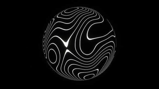 3d Abstract outline topographic contour map landscape pattern texture planet in space. Black and white laser lines on geography globe. Animation 30fps loop