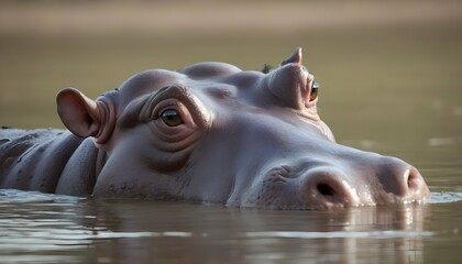 A Hippopotamus With Its Eyes Focused On A Distant Upscaled