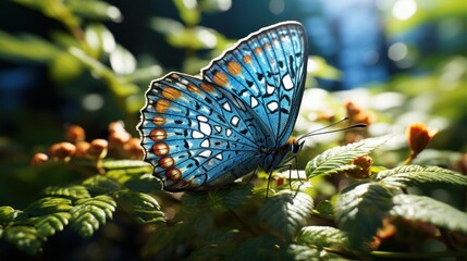 Butterfly wings shimmer with blue spots