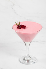 Vegan dessert. Pomegranate cream jelly dessert, Panna Cotta in martini glass.  Copy space
