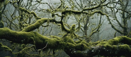 A moss-covered tree in a dense forest