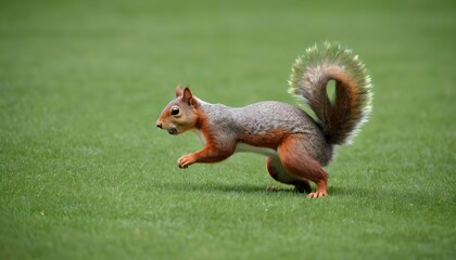 Naklejka na ściany i meble A Squirrel Darting Across A Grassy Lawn Upscaled