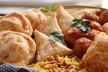 Pies and Samoosas. Snack platter.