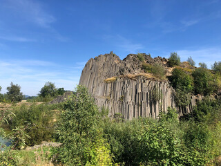 Basalt rock formations jutting up into the sky