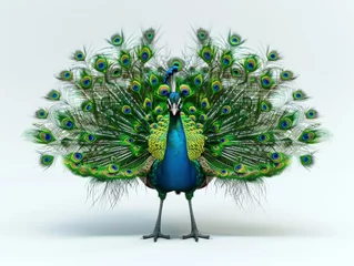 Fotobehang A colorful peacock spreading its vibrant feathers in a display of beauty and courtship © pham
