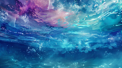 Watercolor hues blending gracefully underwater, fantasy model absent - obrazy, fototapety, plakaty