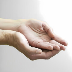 Open hands in a gesture of giving on white background