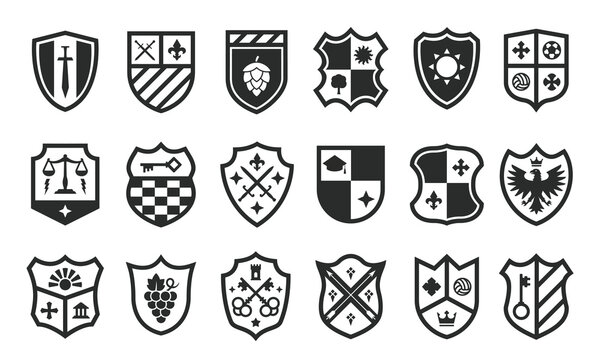 Crest logo set. Vintage shield templates for logo crest. Heraldry crest templates. Vector illustration
