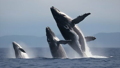 A Family Of Humpback Whales Breaching In Celebrati Upscaled 5