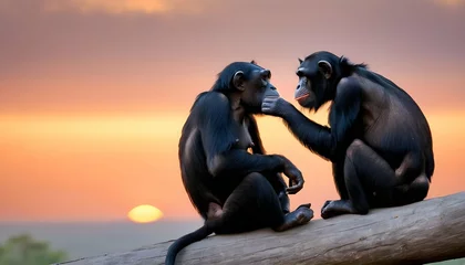 Foto op Plexiglas A Pair Of Chimpanzees Sharing A Tender Moment As T Upscaled 81 © Kubra