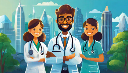 National doctors' day vector banner. International holiday, congratulations. The character i