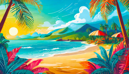 Tropical Colorful Summer beach vibes background layout banner design