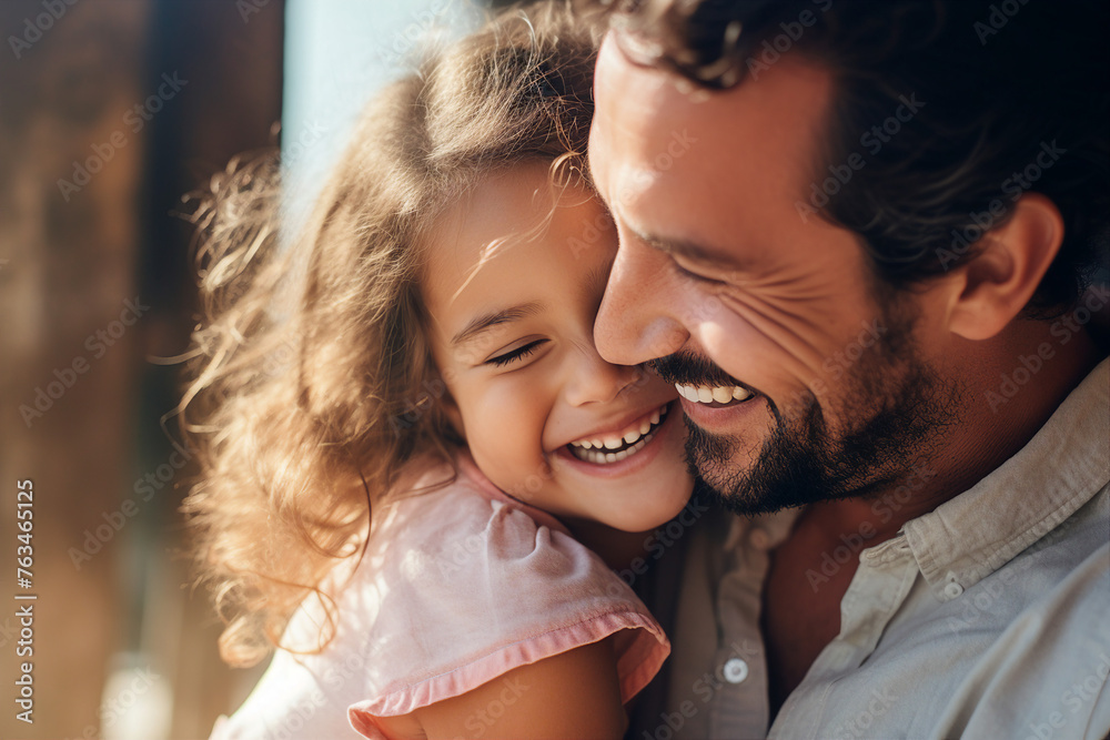 Wall mural Happy father and mother day conceptual AI generation picture beautiful parent with small child