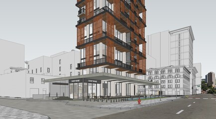 Stunning 3D Rendering of a Residential High Rise Building, Daytime, Modern skyscraper