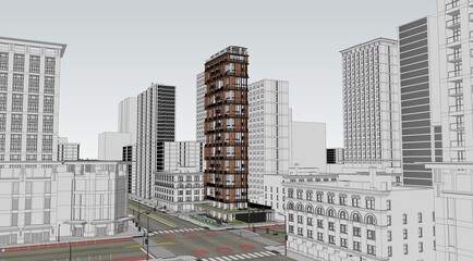 Stunning 3D Rendering of a Residential High Rise Building, Daytime, Modern skyscraper