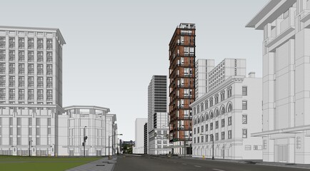 Stunning 3D Rendering of a Residential High Rise Building, Daytime, Modern skyscraper