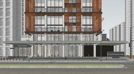 Stunning 3D Rendering of a Residential High Rise Building, Daytime, Modern skyscraper