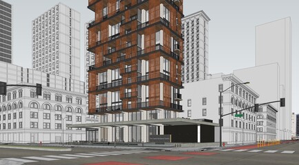 Stunning 3D Rendering of a Residential High Rise Building, Daytime, Modern skyscraper