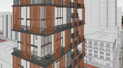 Stunning 3D Rendering of a Residential High Rise Building, Daytime, Modern skyscraper