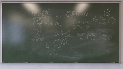 3d Render of Chalkboard with Science Notes Scribbled in Chalk
