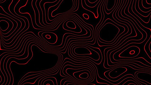 3d Abstract outline topographic contour landscape map. Moving neon red laser waves on a black background. Sci-fi futuristic retro disco template. Animation loop 30fps 4k