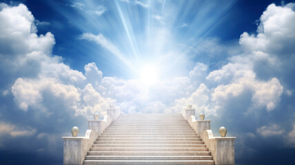 Beautiful white steps stairway to heaven - obrazy, fototapety, plakaty