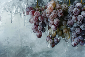 a bunch of grapes frozen in ice