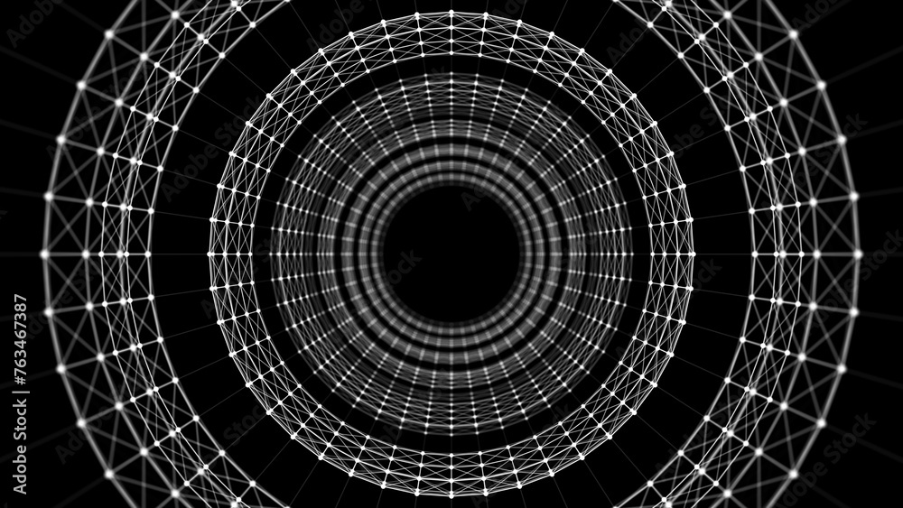 Poster Abstract tunnel. 3D wormhole or vortex. Grid. 3d rendering