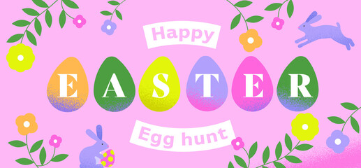 colourful easter banner rabbit flower egg spring
