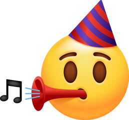 Musical Emoticon With Party Hat Blowing Horn - 763467393