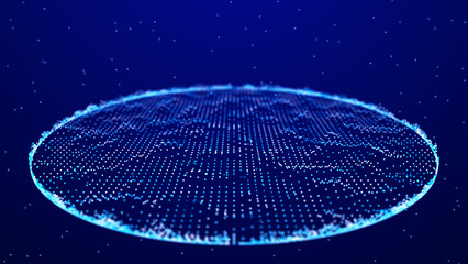 Abstract blue background of points. Wave of particles. Falling cyber particles. Big data stream. 3d rendering