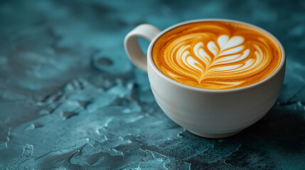 Cup of coffee at café in the morning, latte art coffee  - obrazy, fototapety, plakaty