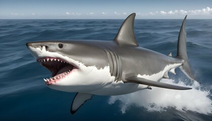 A Fearsome Great White Shark Patrolling The Open O Upscaled 6