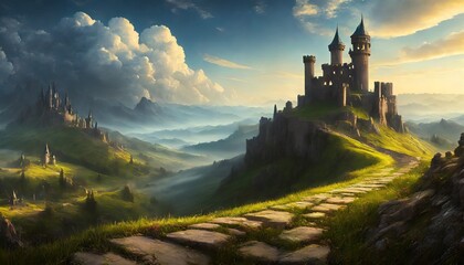 castle in the mountains - obrazy, fototapety, plakaty