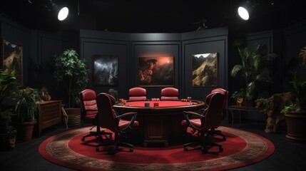 Modern Conference Room With Red Chairs