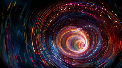 Obraz premium Vibrant light beams radiating from a central point in a cosmic display.