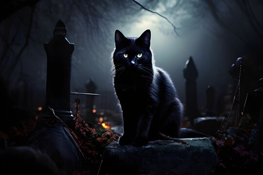 black cat guarding the cemetery.
Generative ai