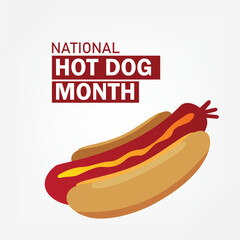 National Hot Dog Month vector graphic is great for National Hot Dog Month celebrations. flat design. flyer design. flat illustration. Simple and Elegant Design