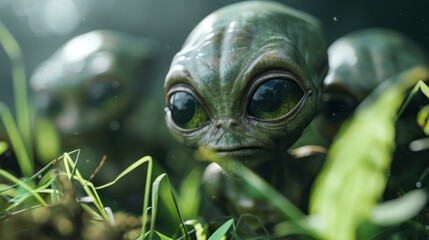 Aliens live on Earth. First person view realistic daylight view 