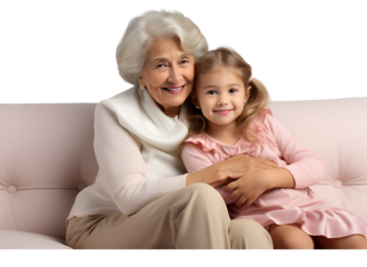 grandmother and granddaughter, Transparent background.