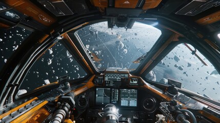 Obraz premium Advanced Space Materials: Withstands harsh space conditions. Helps extend the life of the spacecraft. First person view realistic daylight view 