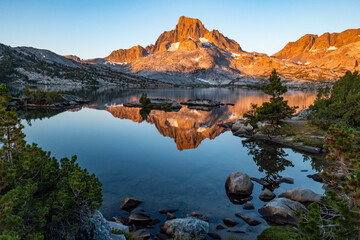 Majestic Morning Mountain Reflects in Mirror Like Lake