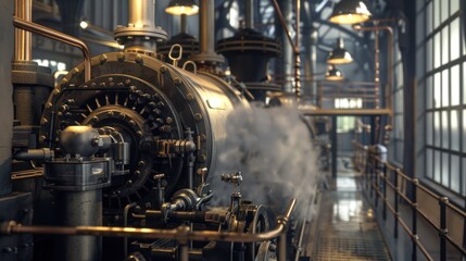 A steam engine is a machine that uses heat from steam to drive pistons. The piston converts heat energy into mechanical energy. First person view realistic daylight view 