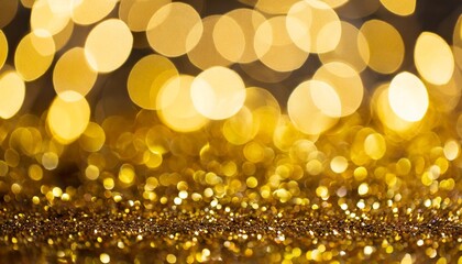 christmas golden glowing background holiday abstract glitter defocused backdrop with blinking tars and garlands blurred gold bokeh - obrazy, fototapety, plakaty
