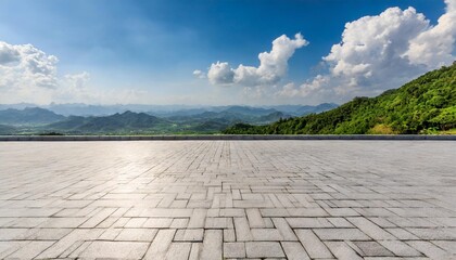 empty landscape background with white concrete ground tiling under blue sky on a sunny day