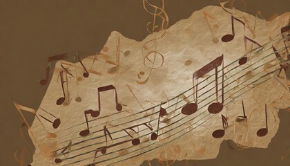 atmospheric music background with notes on old brown paper 3d illustration