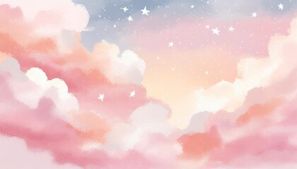 sugar cotton pink clouds vector design background glamour fairytale backdrop plane sky view with stars and sunset watercolor style texture delicate card elegant decoration fantasy pastel color