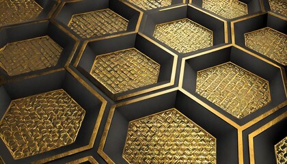 luxury hexagonal abstract black and gold metal background