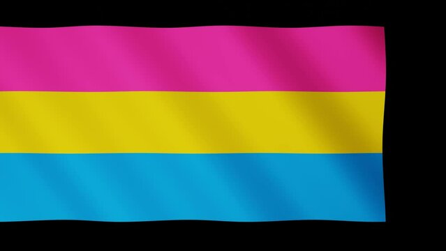 3d Pansexual LGBT community Pride waving flag. Rainbow Pan Homosexuality sign isolated black footage background. Gay rights. Seamless loop animation 30fps 4k