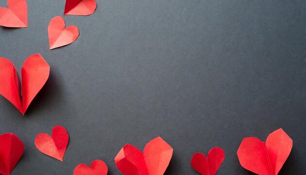 red paper hearts frame on black background free space for text